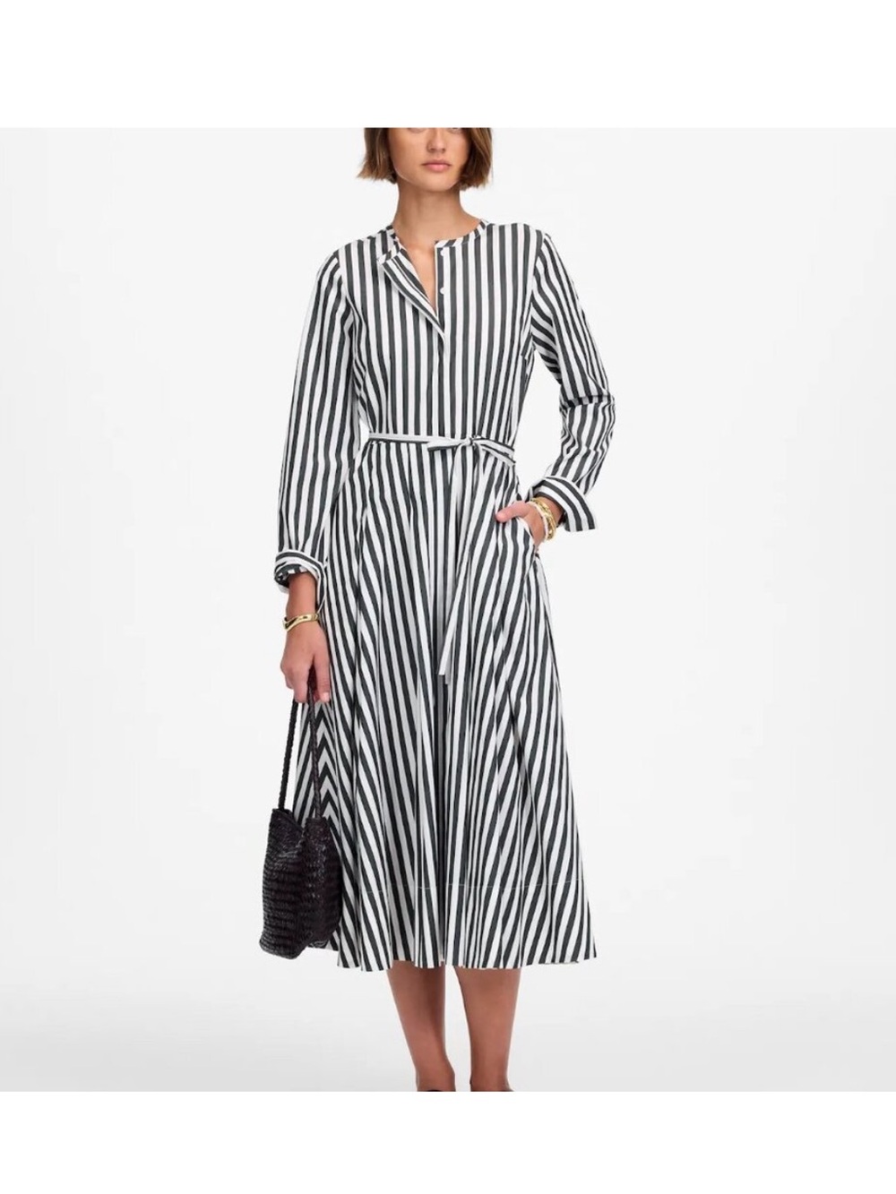 Madewell Tie-Waist Midi Shirtdress in Stripe Long Sleeve NU557 Size 2